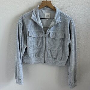 American Eagle Aerie Light Gray Utility Jacket Ribbed Crop Front Zip Small